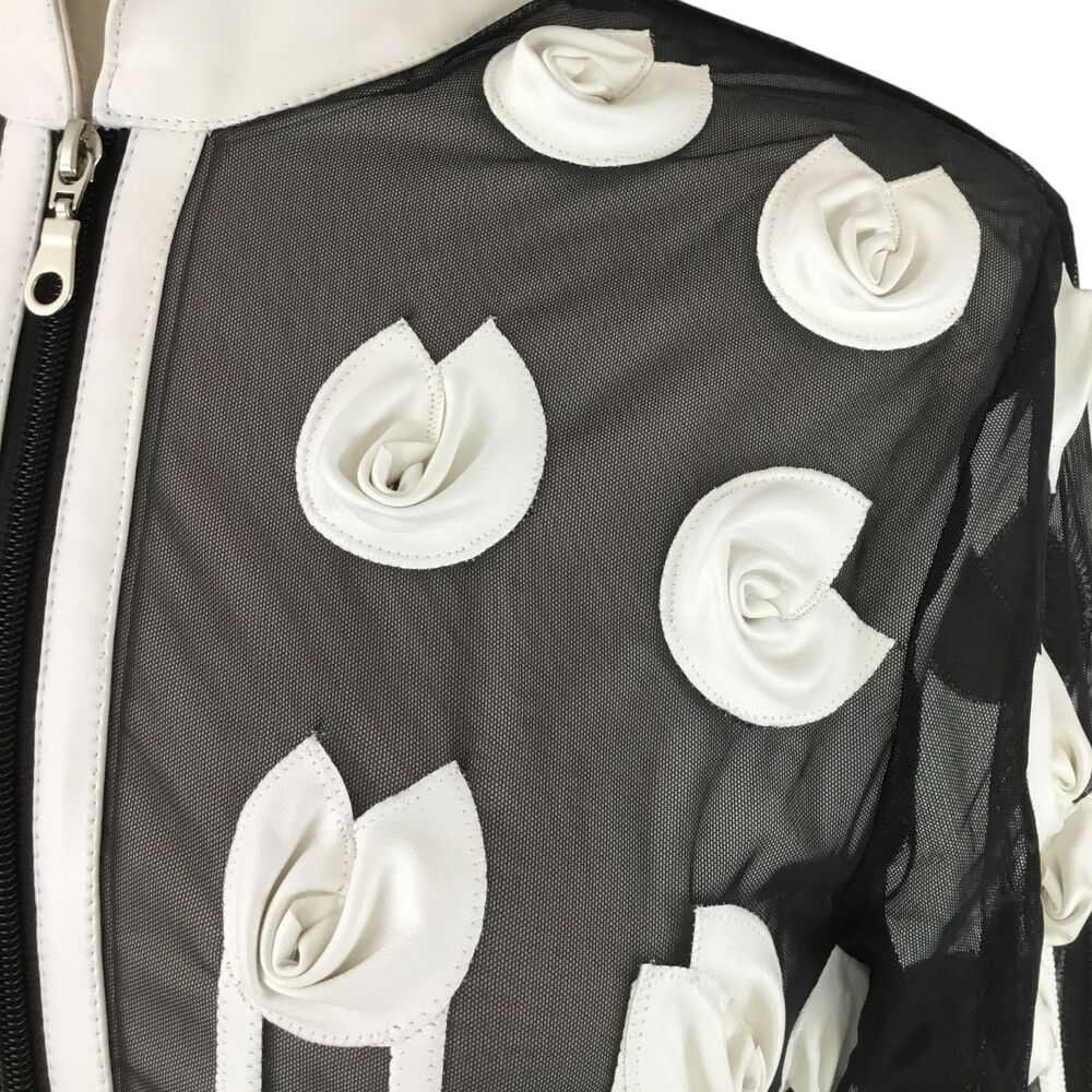 Weavz Women's Artsy Mesh Zip Up Jacket with White Vegan Leather 3D Rosettes sz M - Picture 6 of 16